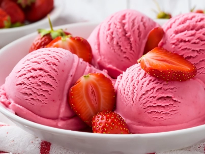 Helado cremoso de frutillas
