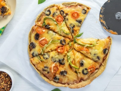 Pizza de base de lentejas y coliflor