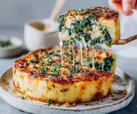 Tarta cremosa de puerro, panceta y queso brie sin masa