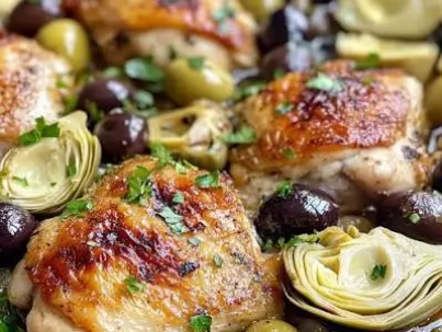 Pollo al limon con aceitunas y alcauciles