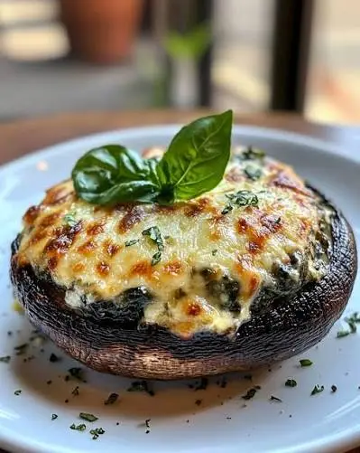 Portobellos gratinados con nueces y hierbas